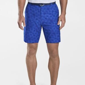 New Peter Millar Carrboro Fan Palm Twill Performance Shorts in Deep Ocean Sz 32
